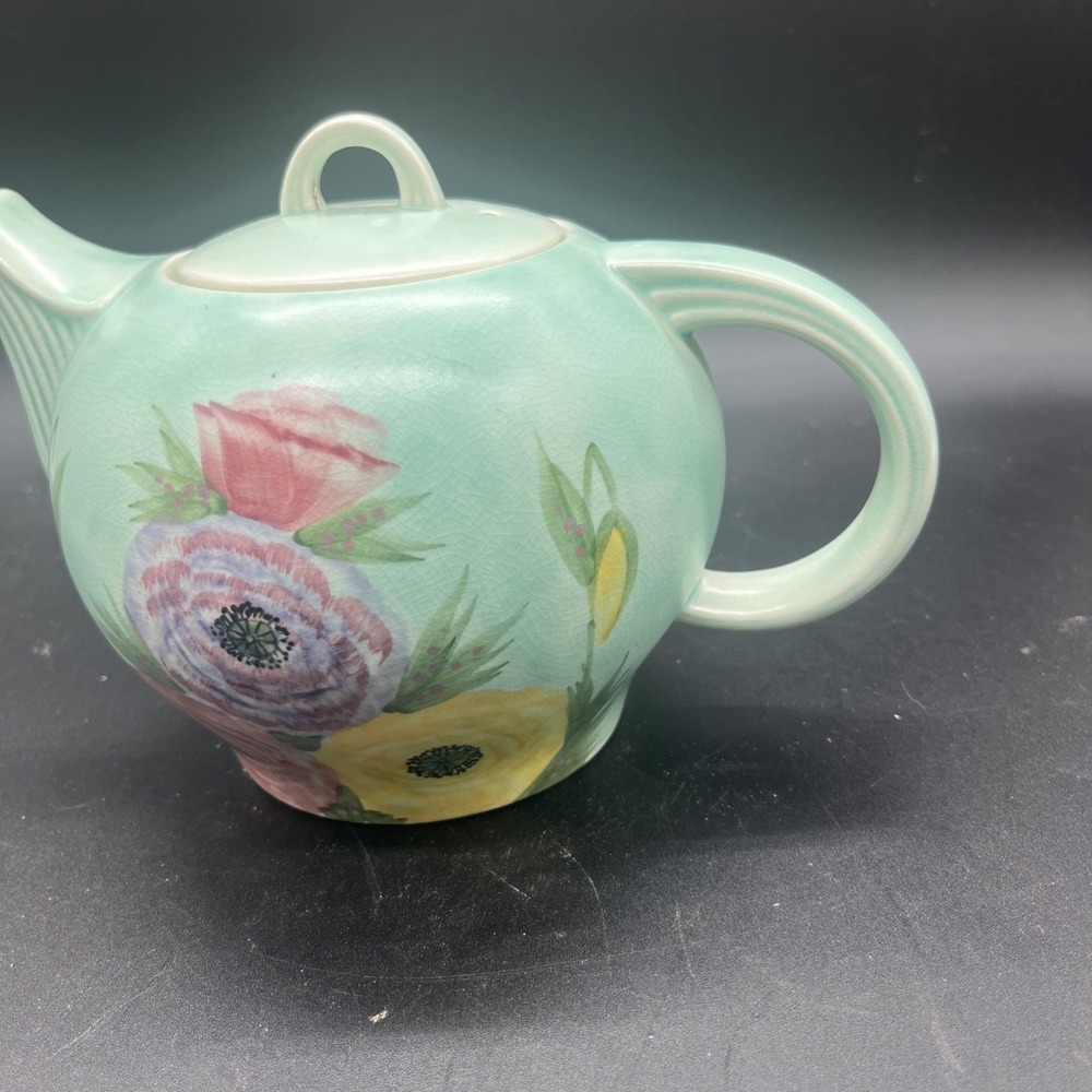 Vintage E Radford Pottery Hand Painted Floral Teapot England Art Deco Shape 340 - Picture 12 of 16
